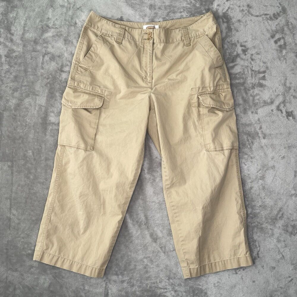 Talbots Women's 10 Capri Pants Khaki Cargo 100% Cotton Pockets Tan Beige